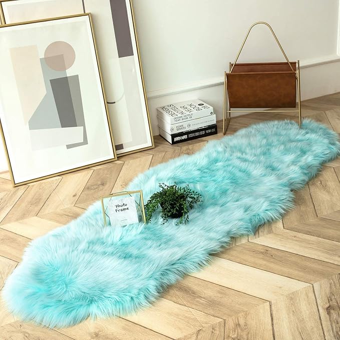 Ashler faux fur rug, Fluffy Shaggy Area Rug Ultra Soft 2 x 6 Feet Sheepskin Fur by AshlerHomeDeco