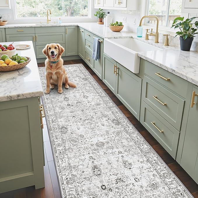 Grey Rug for Hallways Kitchen Rug 2x8, Non Slip Washable Rugs - Image 5