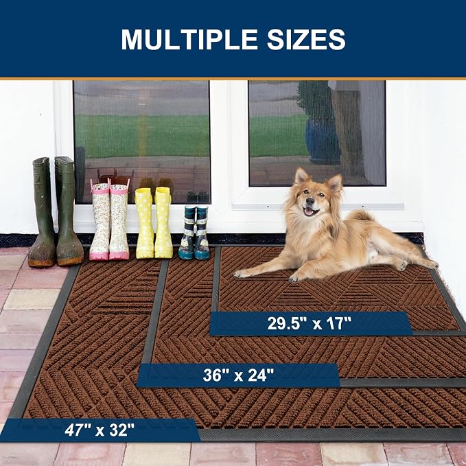 Smiry Front Door Mat Outside Entrance, Heavy Duty Sturdy Natural Rubber Doormat - Image 2