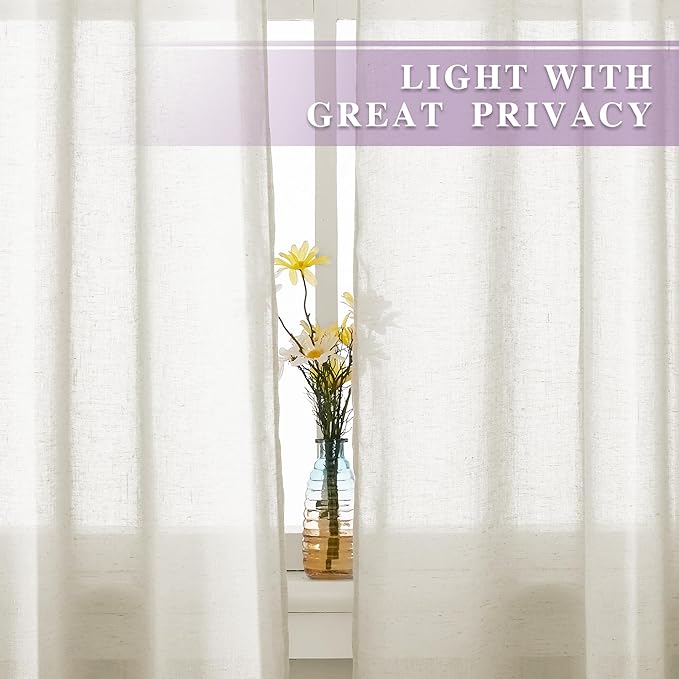 NICETOWN Semi Sheer Curtains 84 inch Length 2 Panels, Grommet Retro Window - Image 3