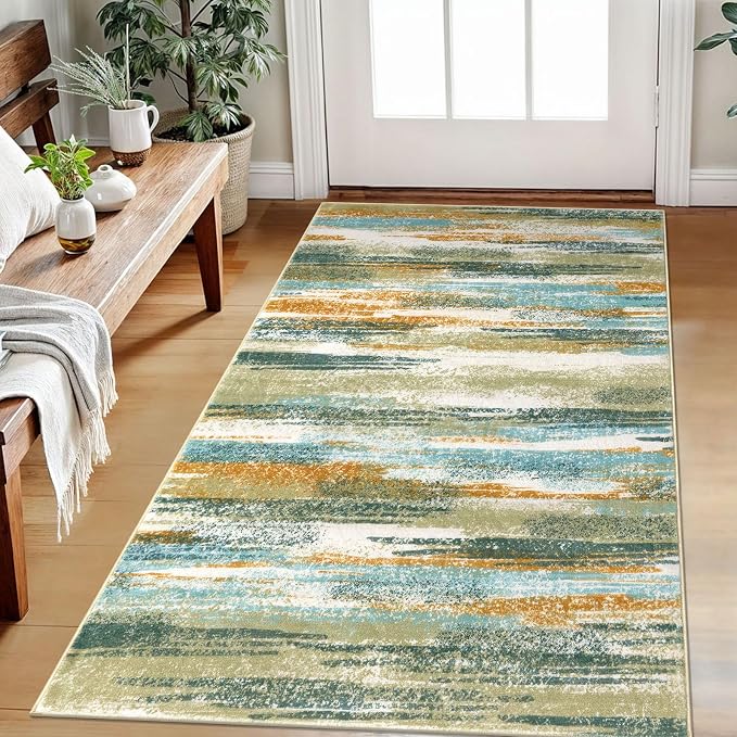 Lansny Modern Abstract Small Area Rug Indoor 3x5 Washable Rug Non-Slip Soft - Image 2