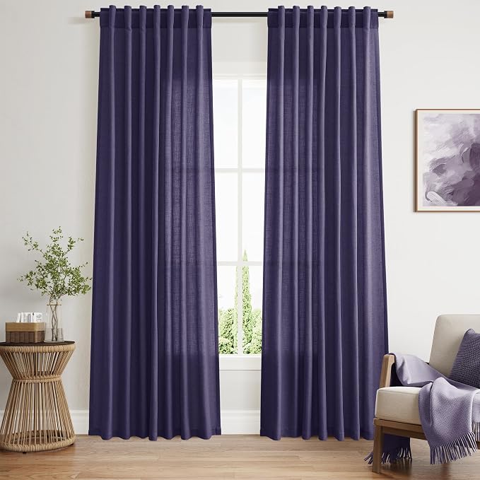 Nanspring Purple Linen Curtains 84 Inches Long, Back Tab Light Filtering Semi by Nanspring