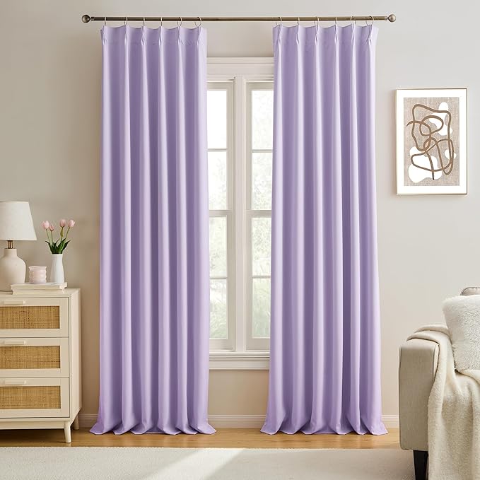 Lilac Light Purple Room Darkening Curtains, Pinch Pleat by KEQIAOSUOCAI