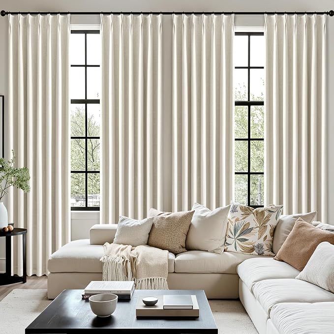 MIULEE Natural Pinch Pleated 100% Blackout Linen Curtains 40x108 Inches | Room - Image 7