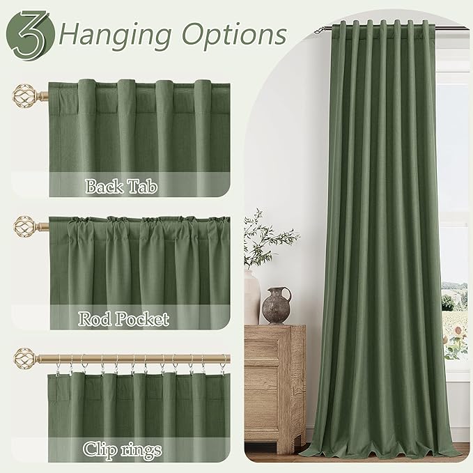 Guken Olive Green 100% Blackout Curtains 108 Inch Length 2 Panels Set - Image 6