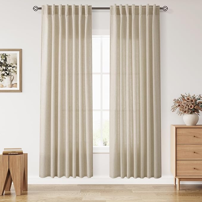 Eggshell Beige Linen Curtains 80 Inch Length by Nanspring