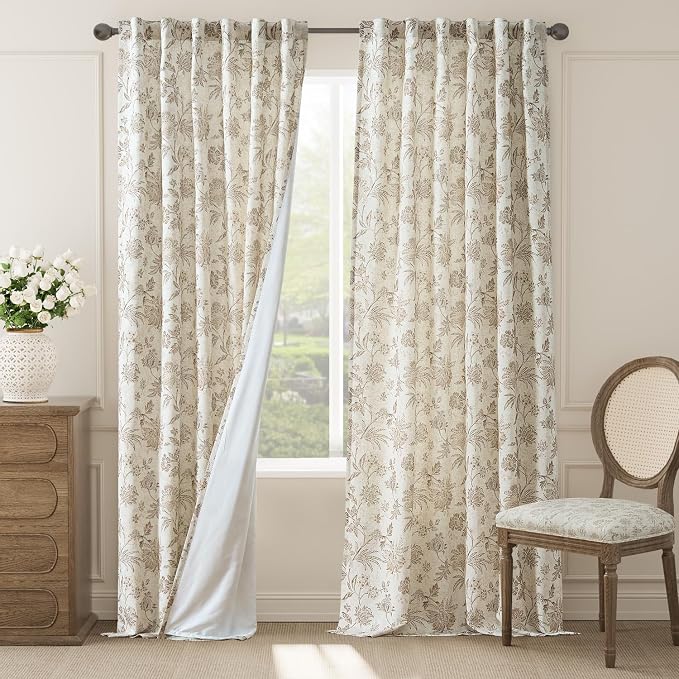 jinchan Lined Linen Floral Curtains by JINCHAN