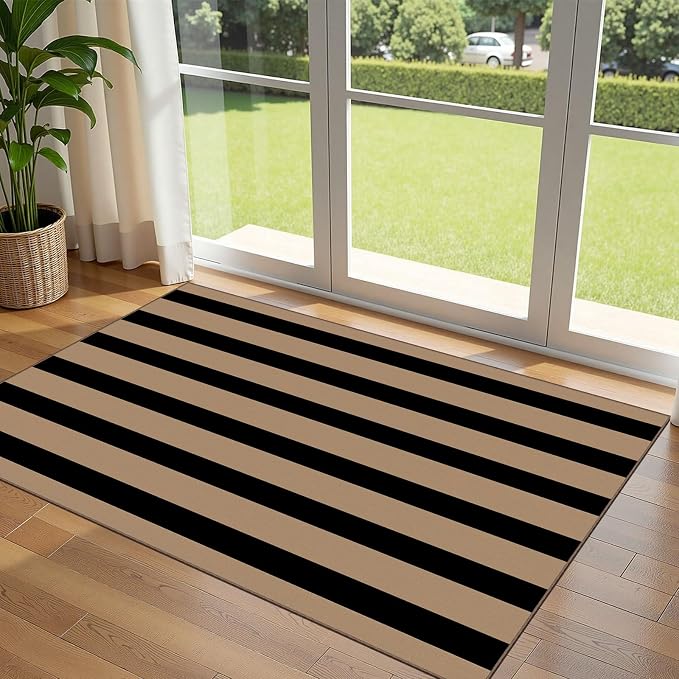 Black Tan Striped Entry Rug by Othilic