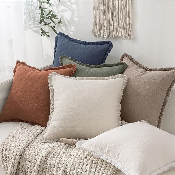 MIULEE Linen Fringe Decorative Fall Euro Throw Pillow Covers Dune 26x26 | Set - Image 6