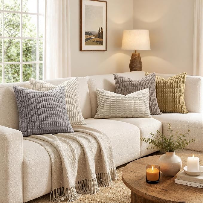 MIULEE Lumbar Corduroy Decorative Throw Pillow Covers 24x14 Cream White | Pack - Image 3