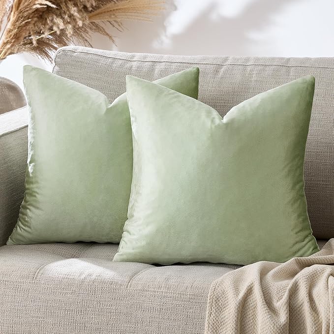 GIGIZAZA Throw Pillow Covers 22x22 Inch Sage Green Velvet Pillows Decorative by GIGIZAZAFocusingonhomedecoration