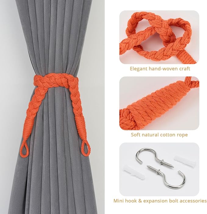 NICEEC 4 Pack Natural Cotton Rope Curtain Tiebacks Elegant Boho Style - Image 2