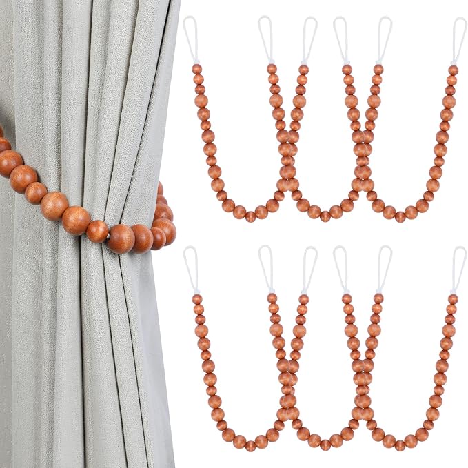 Wood Bead Curtain Tiebacks, KLOGTSIND Set of 6 Curtain Holdbacks by KLOGTSINDDirect