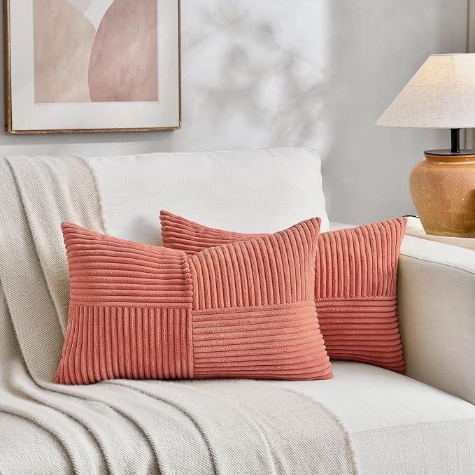Fancy Homi 2 Packs Coral Lumbar Decorative Throw Pillow Covers 16x32 Inch - Image 5