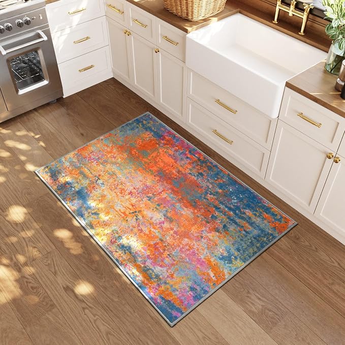 Entrance Rugs Indoor 2x3 Colorful Entry Rug Washable Abstract Rainbow Small - Image 2