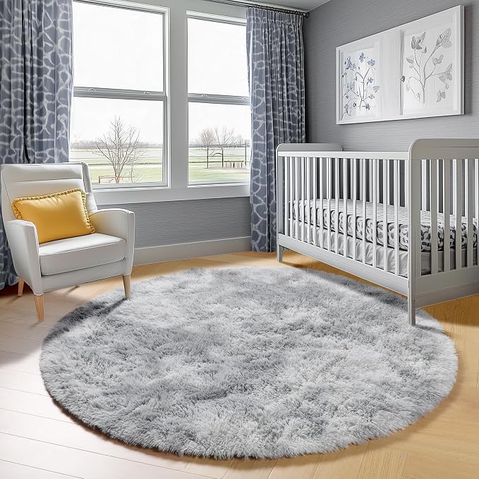 ONASAR Tie-Dyed Light Grey Round Area Rugs 6ft, Ultra Soft Bedroom Circle Rug - Image 8