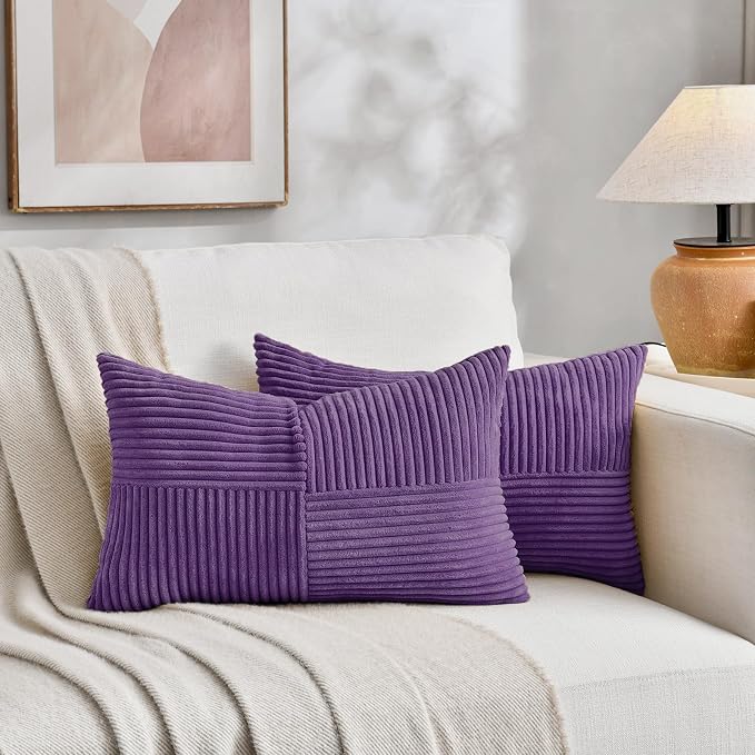 Fancy Homi 2 Packs Purple Long Lumbar Decorative Throw Pillow Covers 16x24 Inch - Image 5