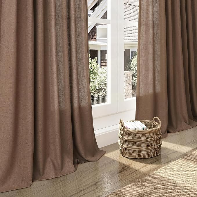 Caramel Brown Linen Curtains for Living Room Extra Long 112 Inches Long Back - Image 5