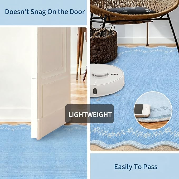 GarveeHome Scalloped Entryway Rug 2x3 Blue Washable Front Door Entry Rug | - Image 5