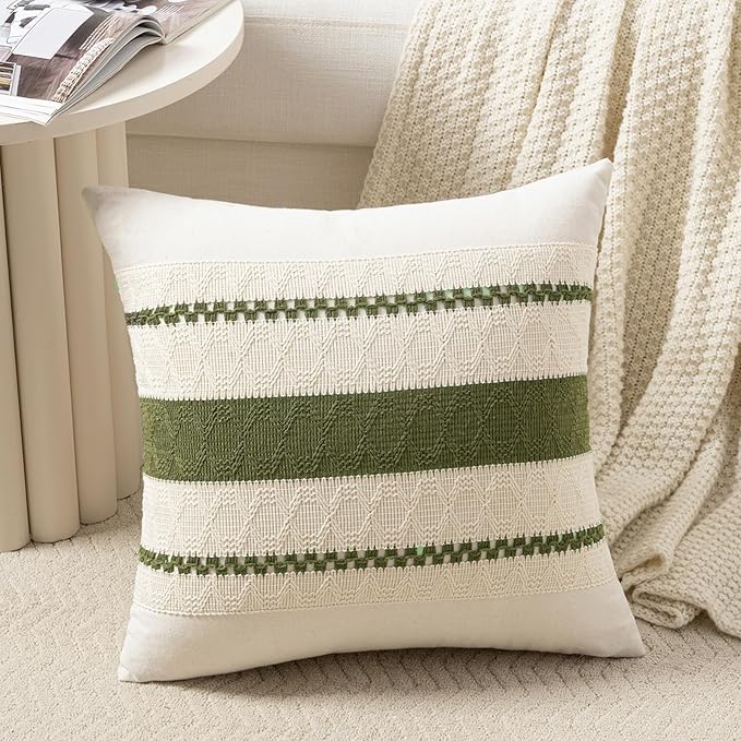 Fancy Homi Set of 1 Boho Moss Green Decorative Throw Pillow Cover 18x18 Inch by Fancy+Homi