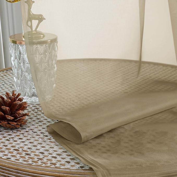 OWENIE Extra Long Taupe Sheer Curtains 96 Inches Long 2 Panels Set, Soft - Image 7