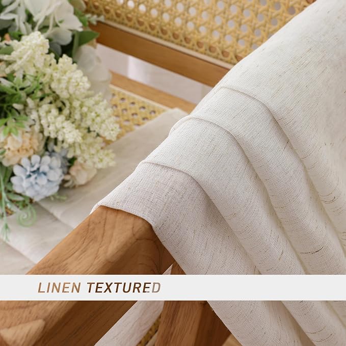 Simplebrand Natural Linen Textured Sheer Curtains 84 inches Length 2 Panels Set - Image 6