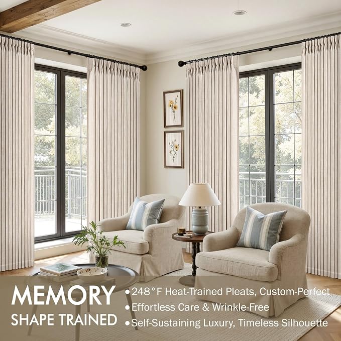 MIULEE Pinch Pleated Thick Linen Curtains 96 Inches Long 2 Panels - Image 2