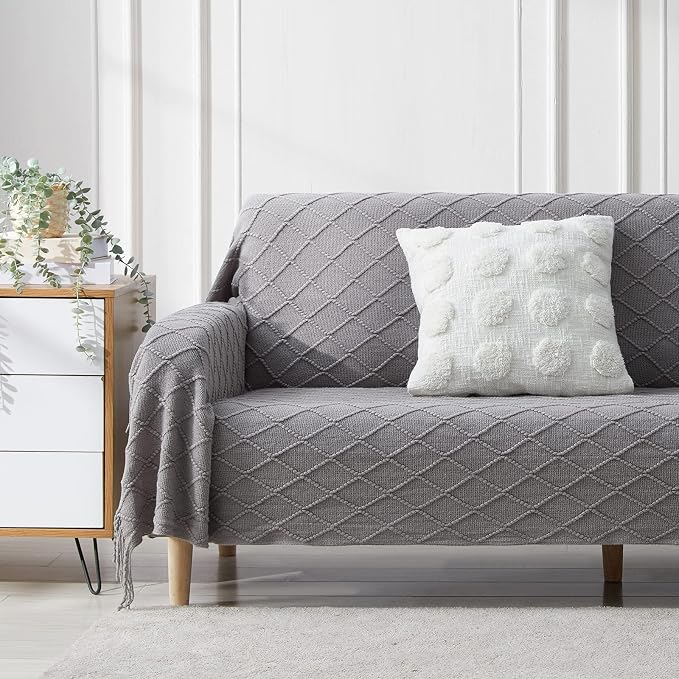 BOURINA Light Grey Throw Blanket 50 x90 Inches Throw Textured Solid Soft Sofa - Image 2