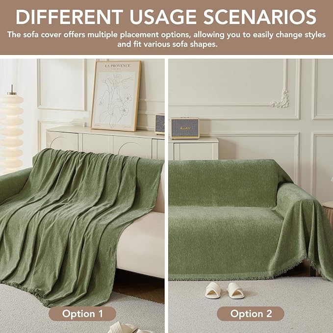 Couch Cover for Dogs, Boho Sofa Covers for 2 Cushion Couch, Chenille Sofa - Image 5