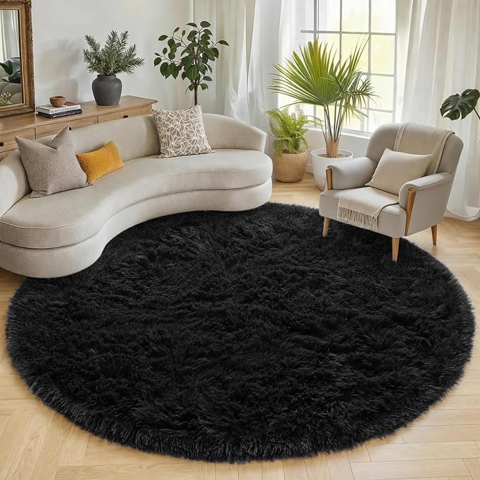 ONASAR Black Round Area Rugs 6ft, Ultra Soft Bedroom Circle Rug by ONASAR