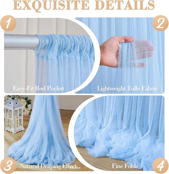10ft x 12ft Baby Blue Tulle Backdrop Curtain - Image 6