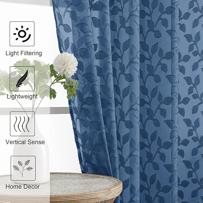 Chyhomenyc Dusty Blue Sheer Curtains 54 Inch Length - Image 3