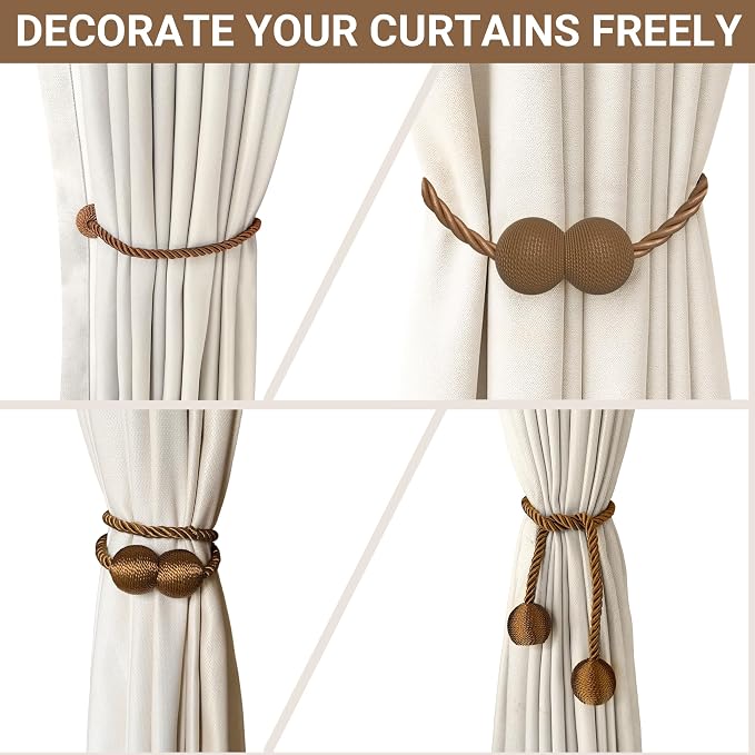 Hion Magnetic Curtain Tiebacks Dark Brown 2pcs, Curtain Tiebacks Buckles - Image 7