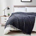 BOURINA Navy Throw Blanket 50 x70 Inches Jacquard Argyle Throw Textured Solid by BOURINA