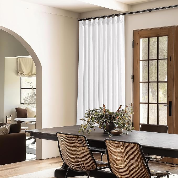 White Pinch Pleated Extra Wide Linen Curtains W60xL84 Inches Long | Linen Blend - Image 9