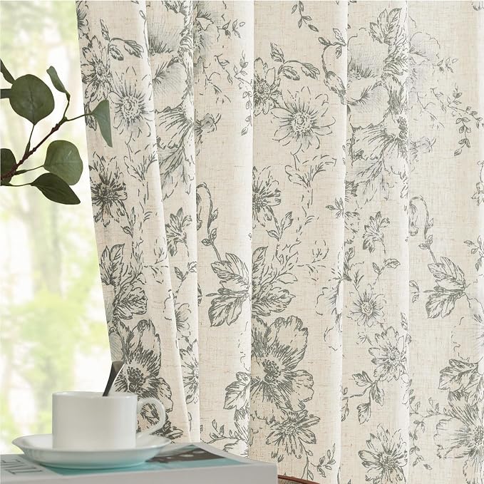 jinchan Lined Linen Blend Curtain Floral Curtains - Image 7