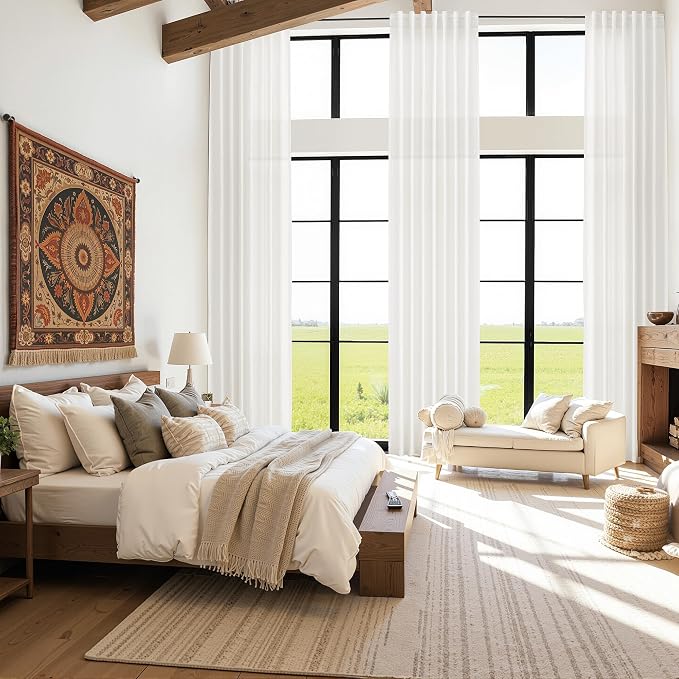 Extra Long Beige White Linen Curtains 126 Inch - Image 6