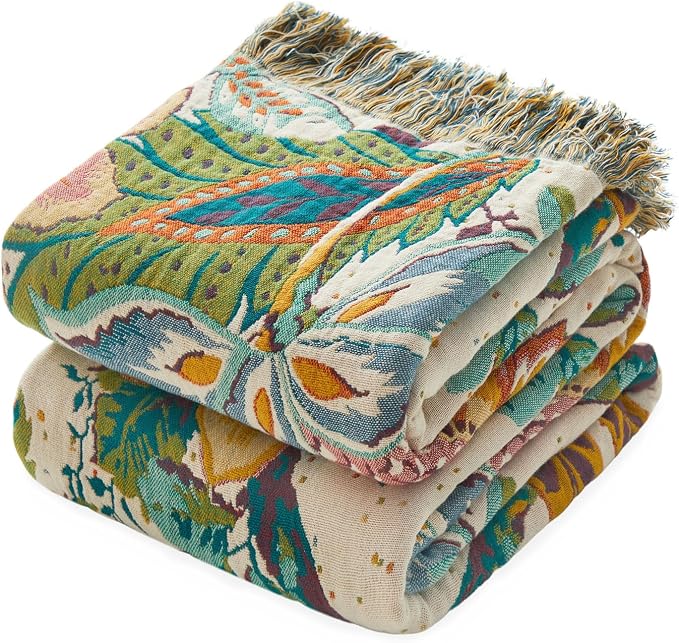 MSGKV Boho Throw Blanket for Bed Couch 100% Cotton Blanket 60"x80" Spring by MSGKVHomeTextiles