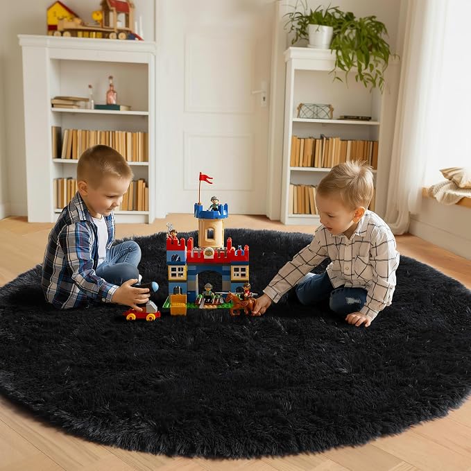 ONASAR Black Round Area Rugs 6ft, Ultra Soft Bedroom Circle Rug - Image 3