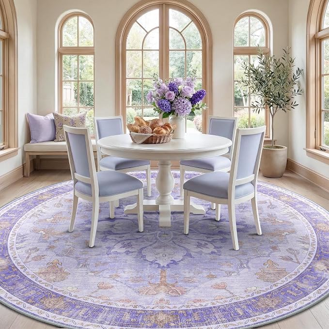 RELEANY Area Rugs 8ft Washable Non-Slip, Floral Vintage Distress Print Pattern - Image 2