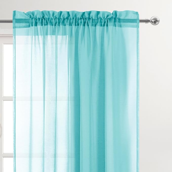 DWCN Aqua Sheer Curtains Semi Transparent Voile Rod Pocket Curtains - Image 3