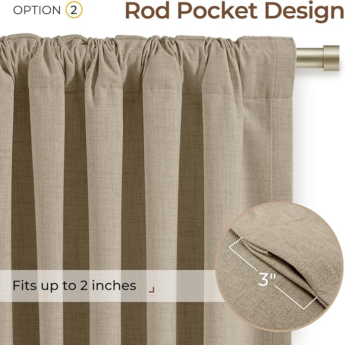 INOVADAY Extra Wide 100% Blackout Linen Curtains 102x108 Earthy Beige | Linen - Image 4