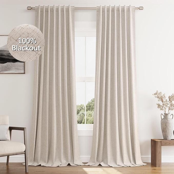 Guken Oatmeal 100% Blackout Curtains 108 Inch Length 2 Panels Set - Image 9