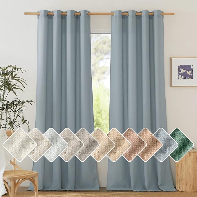 NICETOWN Flax Semi Sheer Stone Blue Linen Curtains by NICETOWN