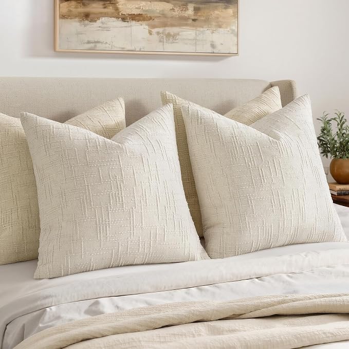 MIULEE Chenille Textured Lumbar Throw Pillow Covers Cream White 12x20 | Set of 2 - Image 5