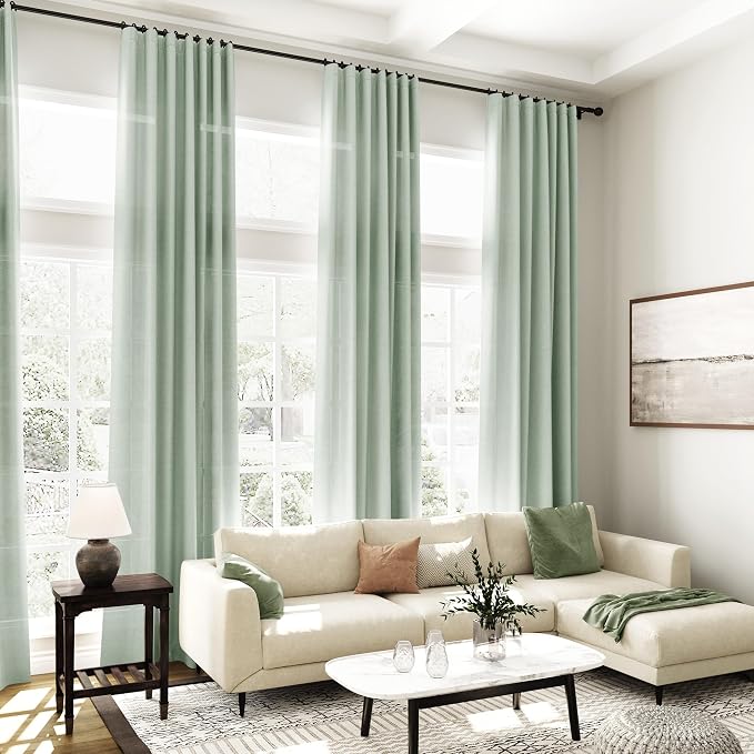 Nanspring Aqua Green Linen Curtains 108 Inches Long - Image 7