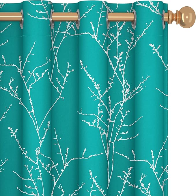 Deconovo Blackout Grommet Silver Pattern Printed Curtains, Turquoise/Silver by Deconovo