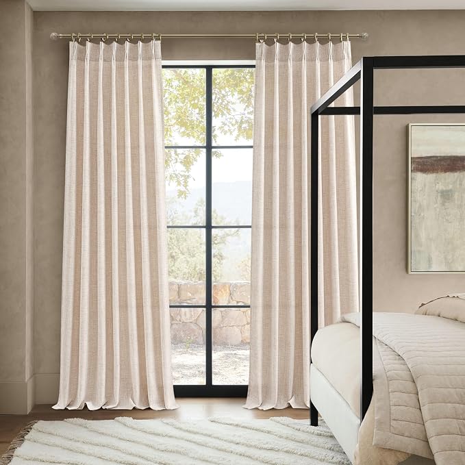 PleatedDrapes Textured Semi Sheer Burlap Curtains 84 Inches Long, Neutral - Image 6