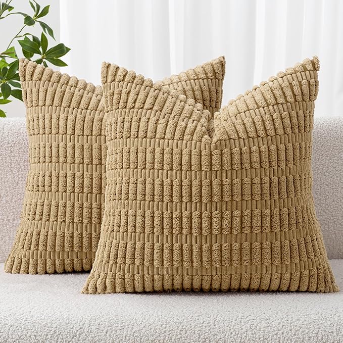 MIULEE Pack of 2 Corduroy Decorative Throw Pillow Covers 24x24 Inch Soft Boho by MIULEE