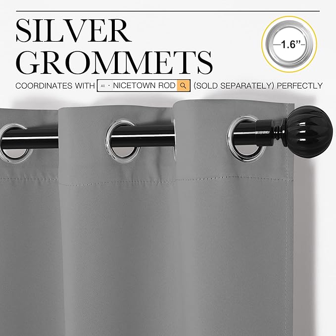 NICETOWN Silver Grey Room Darkening Curtain Panels 86" Long - Image 3